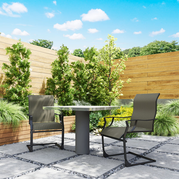 Patio Chairs Set of 2, C Spring Motion Outdoor Dining Chairs with High Back, Armrests, All Weather Breathable Fabric, Metal Frame, for Porch, Deck, Yard, Garden, Lawn