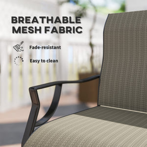 Patio Chairs Set of 2, C Spring Motion Outdoor Dining Chairs with High Back, Armrests, All Weather Breathable Fabric, Metal Frame, for Porch, Deck, Yard, Garden, Lawn