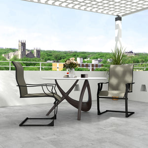 Patio Chairs Set of 2, C Spring Motion Outdoor Dining Chairs with High Back, Armrests, All Weather Breathable Fabric, Metal Frame, for Porch, Deck, Yard, Garden, Lawn