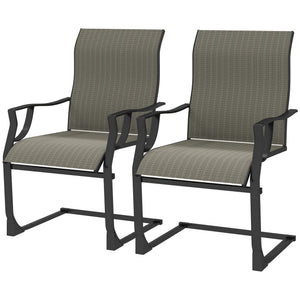 Patio Chairs Set of 2, C Spring Motion Outdoor Dining Chairs with High Back, Armrests, All Weather Breathable Fabric, Metal Frame, for Porch, Deck, Yard, Garden, Lawn