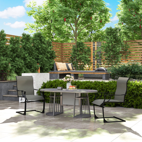 Patio Chairs Set of 2, C Spring Motion Outdoor Dining Chairs with High Back, Armrests, All Weather Breathable Fabric, Metal Frame, for Porch, Deck, Yard, Garden, Lawn