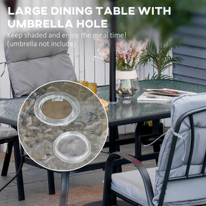 7 Pieces Garden Dining Set, Outdoor Dining Set with Cushions, Tempered Glass Top Table, Umbrella Hole, Texteline Seats, 6 Seater Garden Table and Chairs, Grey