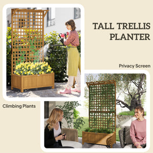 Raised Garden Bed, Wood Planter with Trellis for Vine Climbing, Privacy Screen Planter Box to Grow Vegetables, Herbs, and Flowers for Backyard, Patio, Deck, Yellow