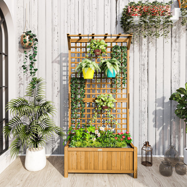 Raised Garden Bed, Wood Planter with Trellis for Vine Climbing, Privacy Screen Planter Box to Grow Vegetables, Herbs, and Flowers for Backyard, Patio, Deck, Yellow