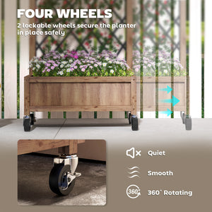 Raised Garden Bed with Metal Trellis, Pack of 2 Wooden Elevated Planter Box with Wheels and Drainage Holes, Outdoor Raised Planter for Climbing Plants, Fruits, Vegetables, Flowers, Brown