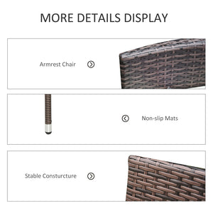 2 Pieces Outdoor PE Rattan Dining Chairs Set with Cushion, Garden Armchair with Armrests, High Backrest, Metal Frame Patio Wicker Furniture, Mixed Brown