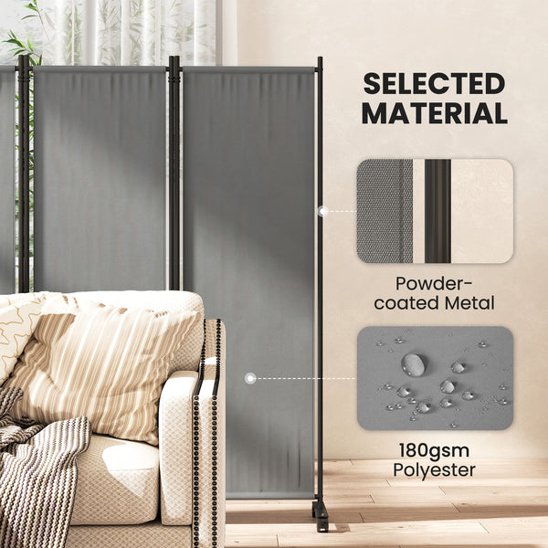4 Panel Folding Room Divider with Lockable Wheels, 5.6ft Rolling Privacy Screen, Portable Freestanding Room Partition Separator for Home Office Bedroom, Dark Grey