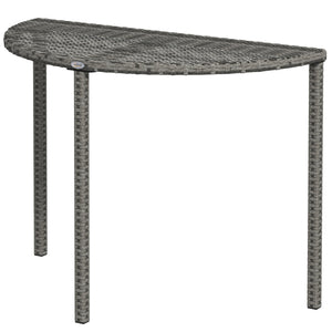 Half Round Side Table, PE Rattan Narrow Coffee Table with Metal Frame for Patio, Garden, Balcony, 39.4" x 19.7" x 29.1", Grey