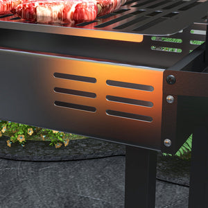 Rotisserie Grill Roaster, Charcoal BBQ Split Roaster for Chicken or Turkey with 3-Level Grill Grate, Foldable Storage Shelves, and Wind Deflector, Stainless Steel, Black