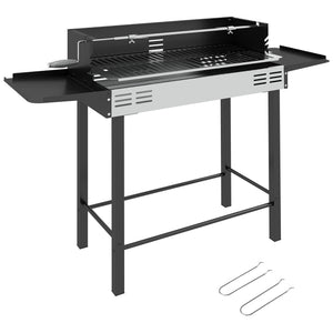 Rotisserie Grill Roaster, Charcoal BBQ Split Roaster for Chicken or Turkey with 3-Level Grill Grate, Foldable Storage Shelves, and Wind Deflector, Stainless Steel, Black