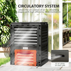 Garden Compost Bin 80 Gallon Outdoor Large Capacity Composter Fast Create Fertile Soil Aerating Box, Easy Assembly, Orange