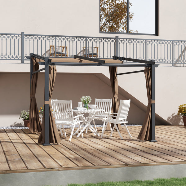 10' x 10' Metal Pergola with Sliding Roof Canopy, Retractable Pergola Canopy for Outdoor, Patio, Coffee