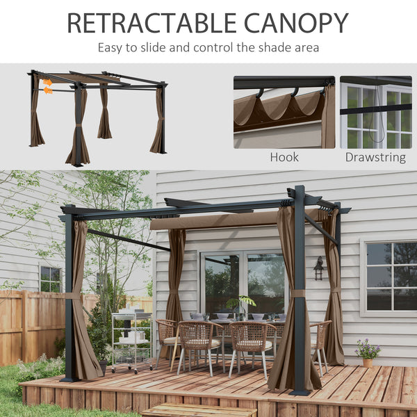 10' x 10' Metal Pergola with Sliding Roof Canopy, Retractable Pergola Canopy for Outdoor, Patio, Coffee