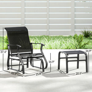 Outdoor Glider Chair with Ottoman, Patio Glider Set with 24.4" High Back, 22" Wide Seat, 2-Piece Outdoor Lounge Set with All-Weather Breathable Mesh for Porch, Garden, Backyard, Black