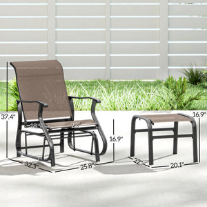 Outdoor Glider Chair with Ottoman, Patio Glider Set with 24.4" High Back, 22" Wide Seat, 2-Piece Outdoor Lounge Set with All-Weather Breathable Mesh for Porch, Garden, Backyard, Brown