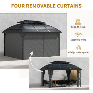 4 x 3(m) Polycarbonate Gazebo Outdoor, Hardtop Garden Patio Gazebo with Curtains, Nettings, Double Roof, Aluminium Frame for Lawn, Yard, Patio, Deck, Black