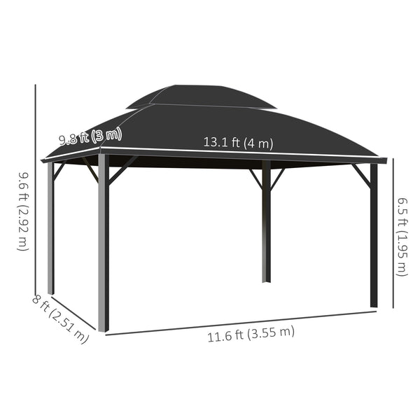 13' x 10' Patio Gazebo, Double Roof Outdoor Gazebo Canopy Shelter with Curtains, Nettings and Aluminium Frame for Garden, Lawn, Backyard and Deck, Black
