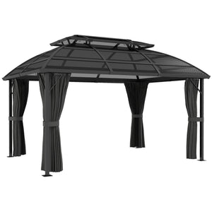 13' x 10' Patio Gazebo, Double Roof Outdoor Gazebo Canopy Shelter with Curtains, Nettings and Aluminium Frame for Garden, Lawn, Backyard and Deck, Black