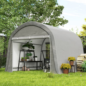 10' x 10' Garden Storage Tent, Heavy Duty Outdoor Shed, Waterproof Portable Shed Storage Shelter with Galvanized Steel Frame for Bike, Motorcycle, Garden Tools, Light Grey