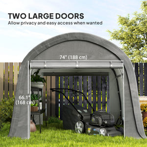 10' x 10' Garden Storage Tent, Heavy Duty Outdoor Shed, Waterproof Portable Shed Storage Shelter with Galvanized Steel Frame for Bike, Motorcycle, Garden Tools, Light Grey