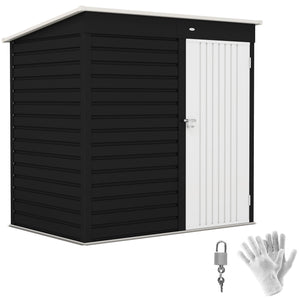 6 x 4ft Metal Garden Shed, Galvanised Steel Shed with Lockable Door and Gloves, Outdoor Tool Storage Shed for Garden, Patio, Dark Grey