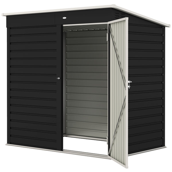 6 x 4ft Metal Garden Shed, Galvanised Steel Shed with Lockable Door and Gloves, Outdoor Tool Storage Shed for Garden, Patio, Dark Grey