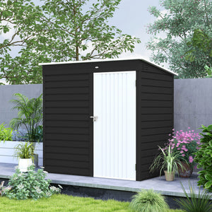6 x 4ft Metal Garden Shed, Galvanised Steel Shed with Lockable Door and Gloves, Outdoor Tool Storage Shed for Garden, Patio, Dark Grey
