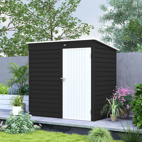 6 x 4ft Metal Garden Shed, Galvanised Steel Shed with Lockable Door and Gloves, Outdoor Tool Storage Shed for Garden, Patio, Dark Grey