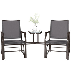 Outdoor Glider Chairs with Coffee Table, Patio 2-Seat Rocking Chair Swing Loveseat with Breathable Sling for Backyard, Garden, and Porch, Gray