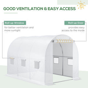 3 x 2 x 2m Greenhouse Replacement Cover ONLY Winter Garden Plant PE Cover for Tunnel Walk-in Greenhouse with Roll-up Windows Door Outdoor, White