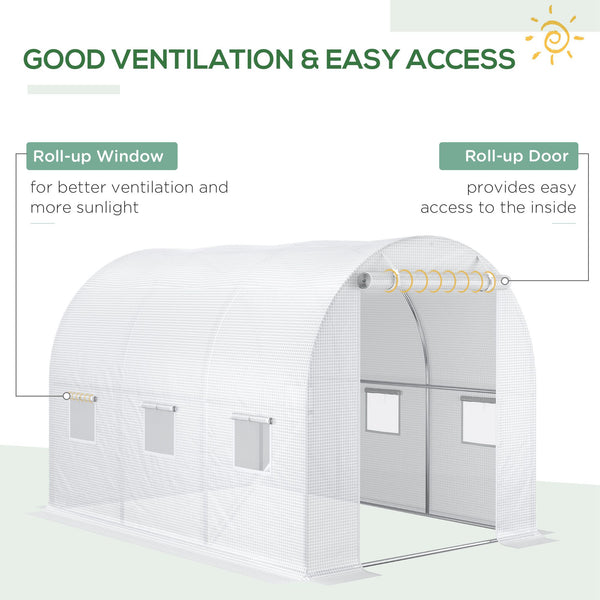 3 x 2 x 2m Greenhouse Replacement Cover ONLY Winter Garden Plant PE Cover for Tunnel Walk-in Greenhouse with Roll-up Windows Door Outdoor, White