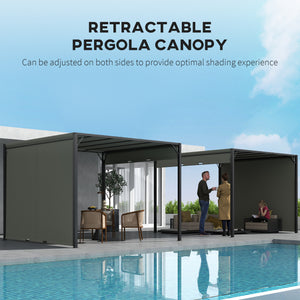 3 X 3 Meters Pergola with Retractable Roof, Garden Gazebo with Adjustable Sun Shade Canopy and Steel Frame, Charcoal Grey