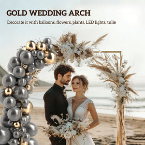 6.6 FT Wedding Arch Backdrop Stand, Square Wedding Arch with U-shaped Stakes, Gold Metal Backdrop Stand for Birthday Parties, Bridal Showers, Graduation, Ceremony