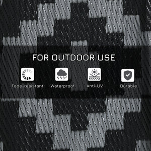 Portable Outdoor Rug with Carry Bag, 8' x 10' Reversible Mat, Waterproof Plastic Straw RV Rug for Backyard, Deck, Picnic, Beach, Camping, Black and Grey Geometric