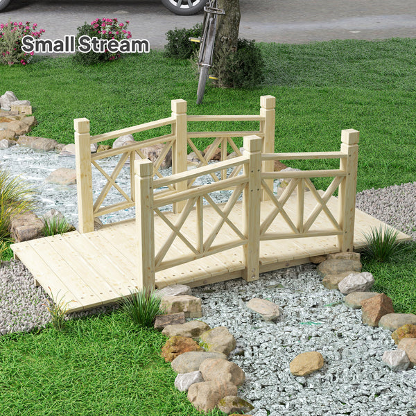 Outsunny 5' Wooden Garden Bridge with Safety Rails, Backyard Bridge Footbridge for Ponds, Creeks, Streams, Nature Wood