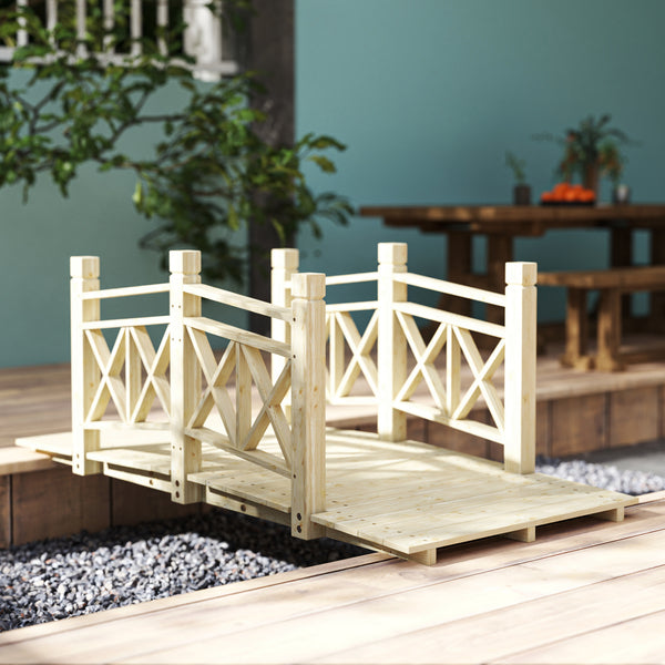 Outsunny 5' Wooden Garden Bridge with Safety Rails, Backyard Bridge Footbridge for Ponds, Creeks, Streams, Nature Wood