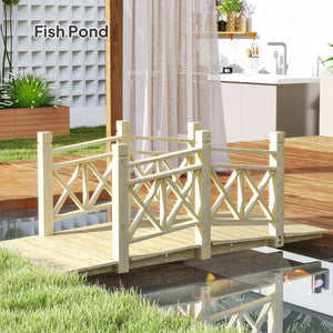 Outsunny 5' Wooden Garden Bridge with Safety Rails, Backyard Bridge Footbridge for Ponds, Creeks, Streams, Nature Wood