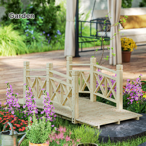 Outsunny 5' Wooden Garden Bridge with Safety Rails, Backyard Bridge Footbridge for Ponds, Creeks, Streams, Nature Wood
