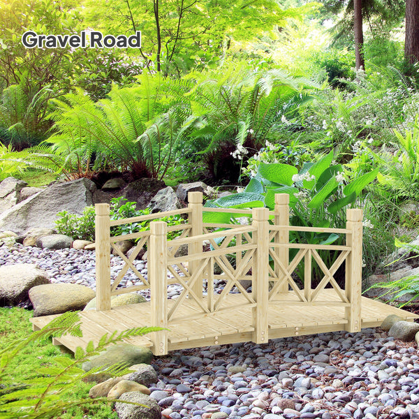 Outsunny 5' Wooden Garden Bridge with Safety Rails, Backyard Bridge Footbridge for Ponds, Creeks, Streams, Nature Wood