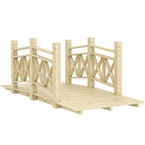 Outsunny 5' Wooden Garden Bridge with Safety Rails, Backyard Bridge Footbridge for Ponds, Creeks, Streams, Nature Wood