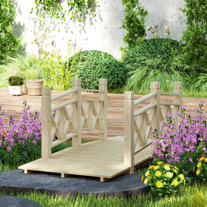 Outsunny 5' Wooden Garden Bridge with Safety Rails, Backyard Bridge Footbridge for Ponds, Creeks, Streams, Nature Wood