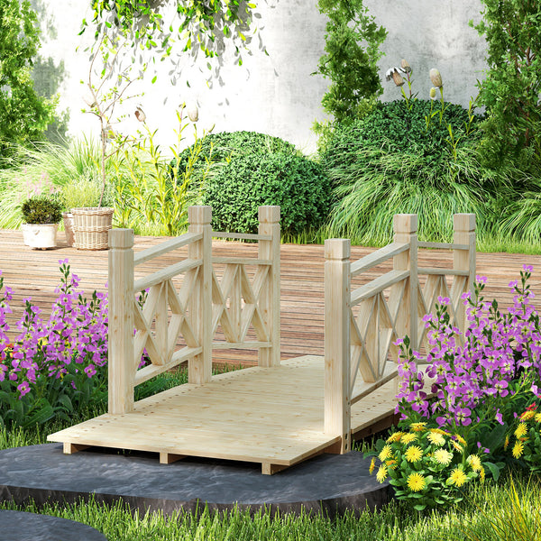 Outsunny 5' Wooden Garden Bridge with Safety Rails, Backyard Bridge Footbridge for Ponds, Creeks, Streams, Nature Wood