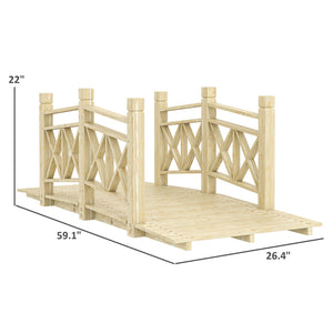 Outsunny 5' Wooden Garden Bridge with Safety Rails, Backyard Bridge Footbridge for Ponds, Creeks, Streams, Nature Wood