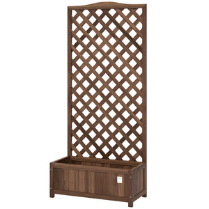 53L Garden Wooden Planter Box with Trellis Free Standing Flower Raised Bed with Lattice for Climbing Plants, 76cm x 36cm x 170cm, Dark Brown