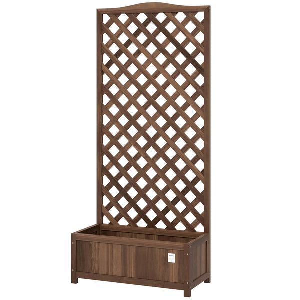 53L Garden Wooden Planter Box with Trellis Free Standing Flower Raised Bed with Lattice for Climbing Plants, 76cm x 36cm x 170cm, Dark Brown