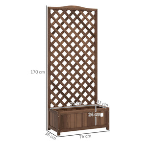 53L Garden Wooden Planter Box with Trellis Free Standing Flower Raised Bed with Lattice for Climbing Plants, 76cm x 36cm x 170cm, Dark Brown
