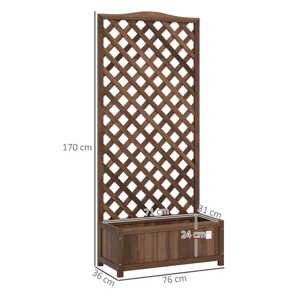 53L Garden Wooden Planter Box with Trellis Free Standing Flower Raised Bed with Lattice for Climbing Plants, 76cm x 36cm x 170cm, Dark Brown