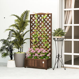 53L Garden Wooden Planter Box with Trellis Free Standing Flower Raised Bed with Lattice for Climbing Plants, 76cm x 36cm x 170cm, Dark Brown