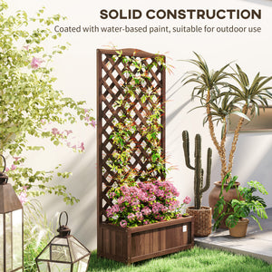 53L Garden Wooden Planter Box with Trellis Free Standing Flower Raised Bed with Lattice for Climbing Plants, 76cm x 36cm x 170cm, Dark Brown