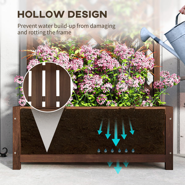 53L Garden Wooden Planter Box with Trellis Free Standing Flower Raised Bed with Lattice for Climbing Plants, 76cm x 36cm x 170cm, Dark Brown